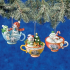 KINKADE SNOWMEN TEACUP ORNAMEN